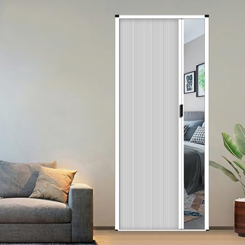 Pounjsd falttür aluminium, accordion schiebetür, falttür weiß, falttüren innentüren, raumteiler ohne bohren, ziehharmonika tür Raumteiler, für Schlafzimmer, Badezimmer, Küche, Büro, Weiß, 75×195cm