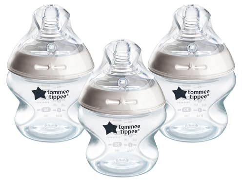 Tommee Tippee - Natural Start Anti-Kolik-Babyflaschen 150ml, brustähnlicher Sauger, Anti-Kolikventil, selbst sterilisierend, Zubehör, 3er-Pack