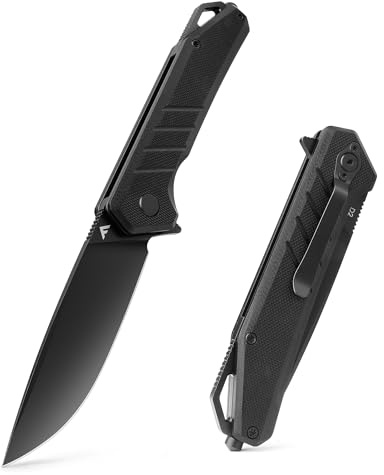 FLISSA Taschenmesser Einhandmesser, Klappmesser mit Glasbrecher | Mit G10 Griff, 200 mm D2 Messer für Camping Wandern Reisen Auto