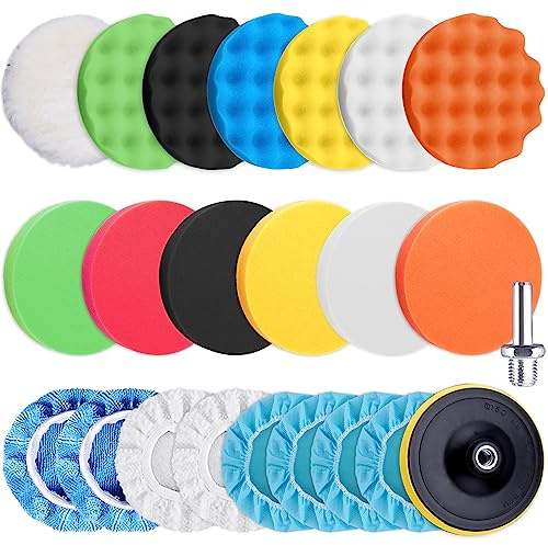SIQUK 23 Stück Polierschwamm Auto Set Polierschwämme Pad Polierpad Schwamm Wolle Polierset Wachs Schwämme Pad Polierset Auto, 125mm