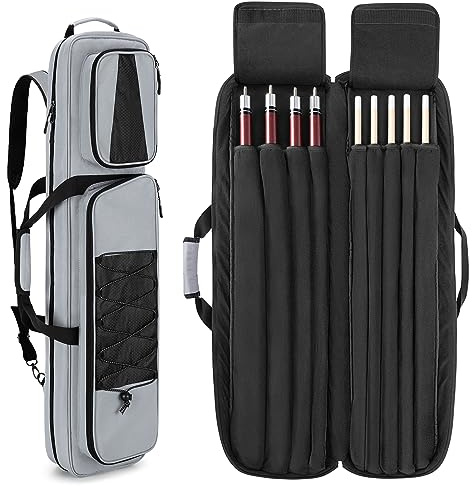 GOBUROS 4x5 Pool Queue Koffer, Billard Tasche für 4 Kolben und 6 Schäfte | weiche Pool Stick Tasche mit großen Zubehörtaschen vorne und Schultergurt,Schwarz