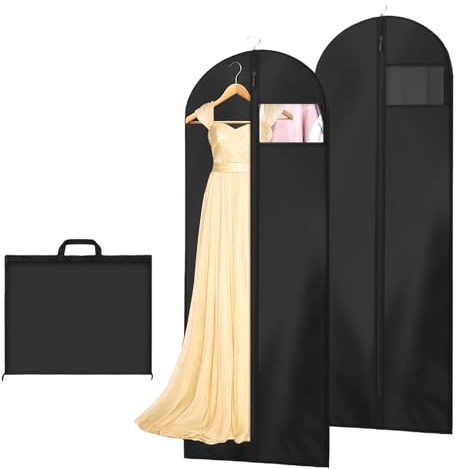AMFUN 180x60cm Kleidersack, 2 Stück Faltbare Kleiderhülle mit Griffen, Atmungsaktive Kleidersäcke mit Reißverschluss, Feuchtigkeit für Brautkleider Abendkleider (Schwarz)