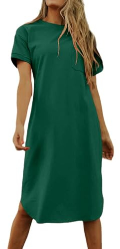 Imily Bela Damen T-Shirt Kleid Sommer Kurzarm Rundhals mit Taschen | Shirtkleid, Baumwolle Minikleider ,Freizeitkleid,Casual,Elegant,Oversized