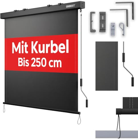 ONBEST Senkrechtmarkise außen 250x160 cm – Sichtschutz, Anthrazit | Ausziehbare Balkonmarkise mit Handkurbel für Balkon & Terrasse – Sonnenschutz und Windschutz für innen und außen
