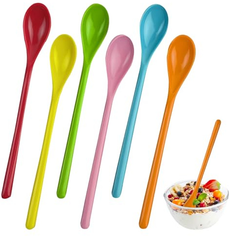 6 Stück Plastik Lange Löffel,Plastiklöffel Groß,19cm Kunststoff Eierlöffel,Bunt Eislöffel,Plastiklöffel Baby,Joghurtlöffel Lang,Müsli Löffel,Dessert Kaffeelöffel,Melamin Plastiklöffel,Dessertlöffel