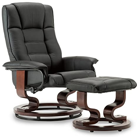 M MCombo M MComboRelaxsessel mit Hocker, 360°drehbarer Fernsehsessel mit Liegefunktion, bis 120 Kg belastbarer TV-Sessel, moderner Ruhesessel für Wohnzimmer, Kunstleder, 9019 (Schwarz-Kunstleder)