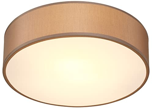 Monzana Deckenlampe Stoff Wohnzimmer | Taupe, 40W, 38cm, E27, 2-Flammig, Schlafzimmer, Flur, Küche, Rund, Lampe, Deckenstrahler, Deckenleuchte, Stoffdeckenlampe