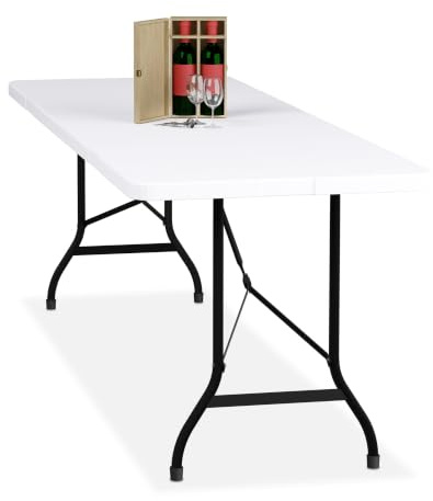 Relaxdays Gartentisch, klappbar, HBT: 75 x 220 x 68 cm, Kunststoff, Stahl, wetterfester Klapptisch, Outdoortisch, weiß