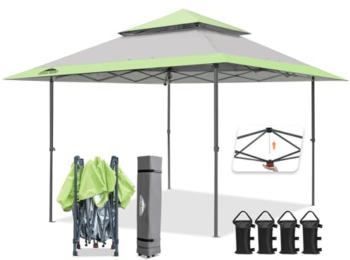 EAGLE PEAK 4x4m Pavillon Klappbar Wasserdicht Pop Up Pavillon Faltbar Doppel - Spitze Faltpavillon für Garten Party Hochzeit Picknick und Festival, inkl. mit Tragetasche mit Rollen (Grau)