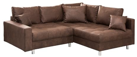 Riess Ambiente Ecksofa Kent 220cm braun Federkern inkl. Hocker und Kissen Sofa Couch Ottomane beidseitig aufbaubar
