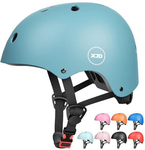 XJD Fahrradhelm Kinder Jugend Kinderhelm Einstellbare Skateboard Helm Skaterhelm für Fahrrad Skateboard Scooter Roller Kinderfahrradhelm für 3-13 Alt Mädchen und Jungen (S: 51-54 cm, Dusty Blau)