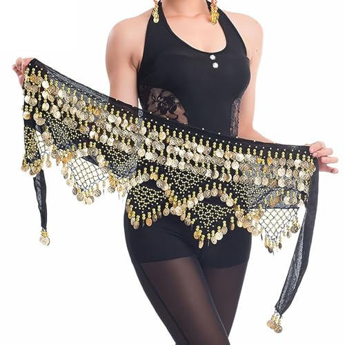 Baisdan Damen Bauchtanz Hüfttuch, Bauchtanzrock Wickeltuch Goldmünzen Bauchtanzkostüm