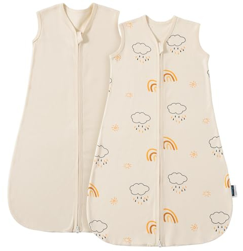 PewinGo Baby Schlafsack 0.5 TOG 2PCS aus 100%-Baumwolle für Neugeborene 0-6 Monate, Doppelreißverschluss, Weich & Atmungsaktiv, Maschinenwaschbar (Beige)