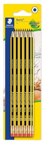 STAEDTLER Bleistifte mit Radiergummi Noris, HB, sechskantformat, hohe Bruchfestigkeit durch spezielle Minenrezeptur und hartverleimte Mine, Set mit 10 Bleistiften, 122-2 BK10