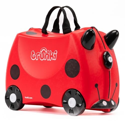Trunki Handgepäck und Kinderkoffer zum Draufsitzen | Kinder Risen Geschenk für Mädchen und Jungen | Trolley Harley Marienkäfer (Rot)