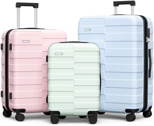 Vipbox Kofferset Hartschale (3 Jahre VIP-Service) Leicht 100% PC Ultra-Langlebige Erweiterbar Trolley Handgepäck Reisekoffer mit Rollen und TSA Schloss
