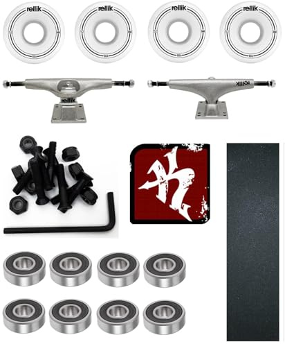 KLAMOTTEN STORE Pimp Your Board - Skateboard Montage Set Zubehör Komplett inkl. Griptape, Achsen, Rollen, Kugellager, Schrauben, Muttern