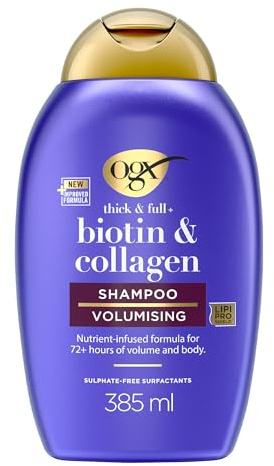 OGX Biotin & Collagen Shampoo (385 ml), kräftigendes Haarshampoo für feines & dünnes Haar, mit Vitamin B7 Biotin & Kollagen, ohne Sulfate