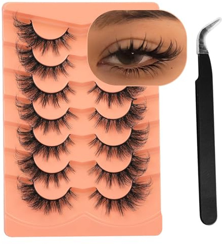 Kryzalite Packung mit 7 Paaren falscher Wimpern Mit Pinzette, künstlichen Wimpern, Katzenaugen-Wimpern, Nerz flauschigen Streifen, Fuchs-Augen-Wimpern