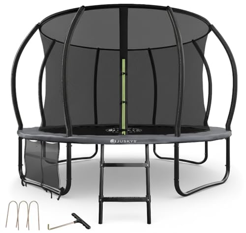 Juskys Trampolin SkyBounce M Ø 305 cm – Outdoor Gartentrampolin mit Sicherheitsnetz und Leiter, PowerSpring Sprungfedern, gepolsterte Randabdeckung, bis 150 kg