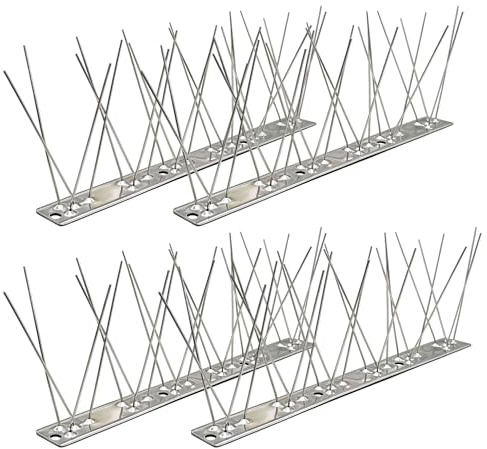 KOKMEYA Taubenabwehr Spikes Edelstahl (1m, 4 Stück à 25cm) - 304 Rostfrei mit 8 Schrauben & 8 Kabelbindern - Für Balkon, Dachrinne, Dach & Geländer - Taubenspikes gegen Krähen