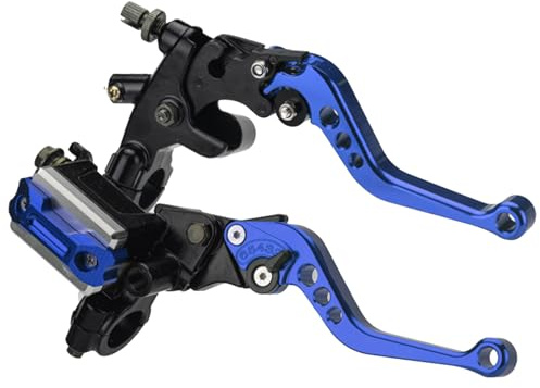 Griff Kupplungshebel Set Obere Pumpe Hydraulisch Verstellbare Bremse, Kupplungshebel Set Motorrad Bremshebel 7/8 Zoll Universal, Bremskupplungs Hauptzylinder Reservoirhebel(Blau)
