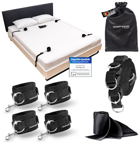 liebesfreunde® Bondage-Set Bett Fesseln Sex-Spielzeug für Paare I Extrem stabiles BDSM Fesselset mit Bettfesseln, Handschellen, Augenbinde