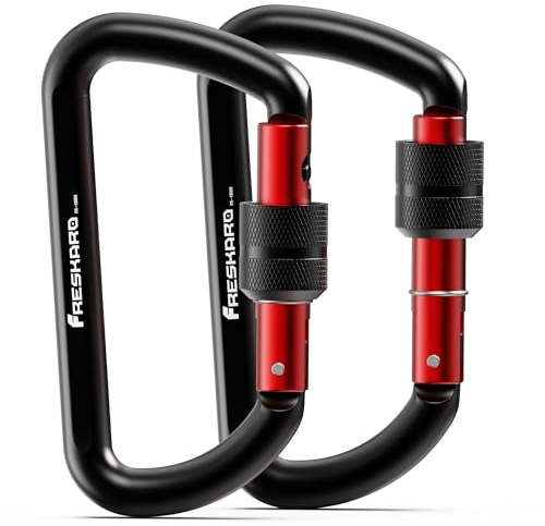 FresKaro Schraubkarabiner, Extra Stark Schloss Karabiner, 7075 Aluminium, 12kN/1224kg, Ultraleicht, Rostfrei, Belastbar, für Hängematte, Schlüssel, Hundeleine, Camping, Aerial Yoga, Größe 8cm, Schwarz