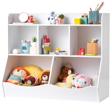 VEVOR Holz-Aufbewahrungsfach für Kinder, Spielzeug-Aufbewahrungsorganizer mit Bücherregal, 89 x 40 x 76 cm 5-Fächer-Spielzeugschrank, Kinderbuch- und Spielzeugregal für Kinderzimmer, Spielzimmer