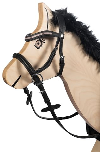 HKM 9209 Gebisslose Trense Funny Horses - Spielzeugtrense Holzpferde Schwarz/Pink, Shetty