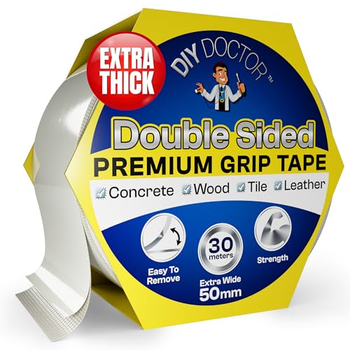 DIY Doctor XL Doppelseitiges Klebeband Extrastark, Robustes Teppichklebeband – Stark für Teppichboden & Harte Oberflächen, 30 m x 50 mm