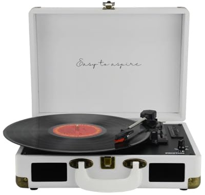 Plattenspieler mit Lautsprecher PRIXTON VC400, Schallplattenspieler mit Bluetooth und Encoding-Funktion, Vinyl-Player, Radio FM und USB Port, 33/45/78 RPM, Weiß
