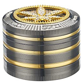 Design Metall Bling Leaf Grinder-Kräutermühle - Crusher - Sieb - Gewürz - Strass, Silber