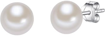 Valero Pearls Damen-Ohrstecker Hochwertige Süßwasser-Zuchtperlen ca. 7 mm Button weiß 925 Sterling Silber - Perlenohrstecker mit echten Perlen