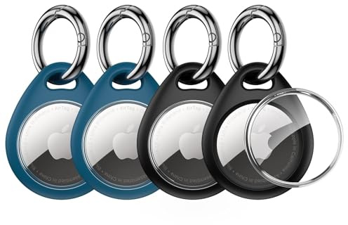 AirTag Schutzhülle, 4er Set TPU Hülle für Apple AirTag 1. & 2. Gen. | Wasserfest, 360° Schutz, Kratz- und Stoßfest, mit Robustem Zinklegierung-Federclip für Sicheren Halt, ohne AirTag