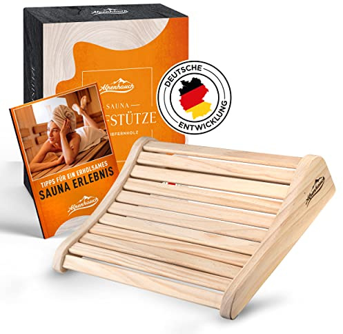 ALPENHAUCH Sauna Kopfstütze Holz [100% Naturholz] - Ergonomische Saunakopfstütze Holz - Edles Sauna Zubehör Infrarotkabine - Komfortable & breite Kopfstütze Sauna Holz für Sauna & Infrarotkabine