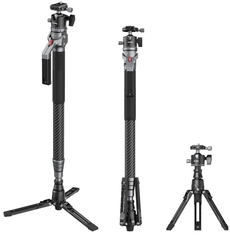 SMALLRIG 166,5 cm / 65,6 Carbonfaser-Einbeinstativ for Camera, Kamera-Einbeinstativ mit Einem Packmaß von 68cm / 26,8, Höhenverstellung per Knopfdruck, max 5kg Traglast Kugelkopf - 5564