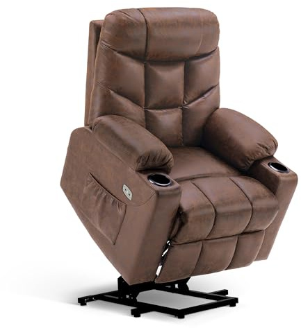 M MCombo Fernsehsessel mit Aufstehhilfe Elektrisch, Sessel mit Aufstehhilfe, Relaxsessel mit Liegefunktion bis 140°, Seniorensessel für Wohnzimmer, mit USB 7286 (Mikrofaser, Braun)
