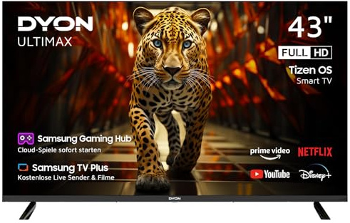 DYON ULTIMAX 43F-TI – 43 Zoll (108 cm) Full-HD Smart TV mit Tizen OS, Triple Tuner (DVB-C/-S2/-T2), Smart & Gaming Hub, Prime Video, Netflix, Disney+