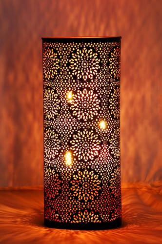 Orientalisches Windlicht Laterne orientalisch Amelle 30cm Groß | Orientalische Vintage Teelichthalter Schwarz und Kupferfarben innen u außen | Marokkanische Windlichter aus Metall als Dekoration
