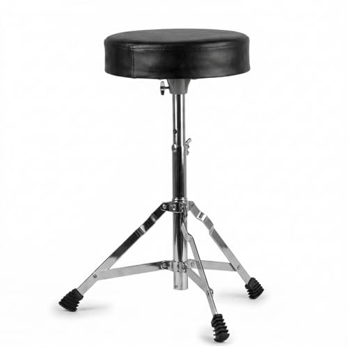 Technote RockJam Verstellbarer Schlagzeughocker, gepolsterter Drehsitz für akustische und elektronische Drumsets, 45-55 cm Höhe, klappbar, Schwarz