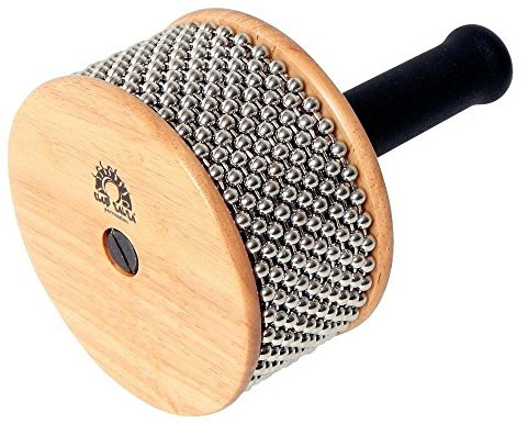 GEWA Cabasa 18 x 12,5 cm – Percussion Instrument mit Holzkorpus, Metallfläche & Metallkugelketten – Natur – Gummigriff