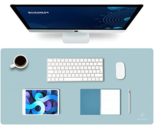 K KNODEL Tischunterlage, Schreibtischunterlage, 80 x 40cm PVC Tischunterlage, Laptop Tischunterlage, wasserdichte Schreibunterlage für Büro- oder Heimbereich, doppelseitig (Hellblau/Silber)