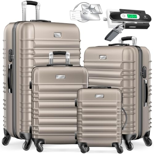 KESSER® 4tlg. Hartschalenkofferset Hartschalenkoffer Reisekoffer Set Reisekofferset Trolley Koffer 4 Rollen ABS-Hartschale Teleskopgriff Inkl. Kofferwaage + Gepäckanhänger Rollkoffer Schloss, S-M-L-XL