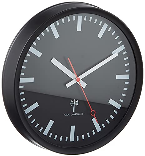 TFA Dostmann Funk-Wanduhr, 60.3513, leises Uhrwerk, Stil Einer Bahnhofsuhr, Funkuhr, genau, schwarz