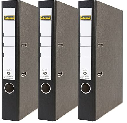 Idena 90082 - Ordner für DIN A4, 5 cm schmal, Wolkenmarmor, schwarz, 3 Stück