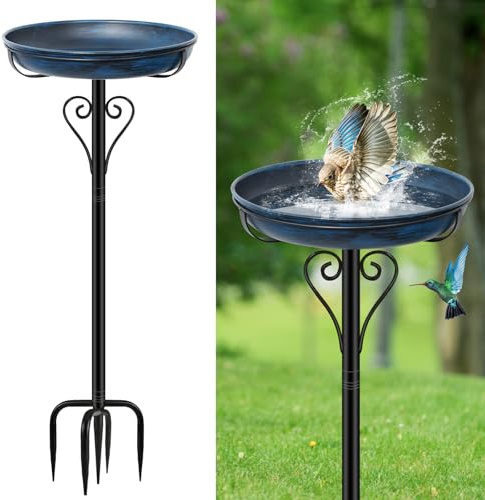 ODSNANIE Vogeltränke Stehend,Vogelbad für Draußen Garten,Vintage Blau | Metall 5-zackiger Sockel,103cm Vogeltränke Winterfest,Leicht zu reinigen,Freistehendes Vogelbecken für Außenbereich,Hof,Rasen