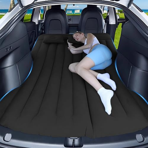 AGEMANY Auto Luftmatratze, Aufblasbare Matratze für Model Y SUV RV Minivan Kofferraum Rückbank Camping Matratze, Auto Matratze 195x130 Faltbares Luftbett Autobett für Reise nach (Schwarz)