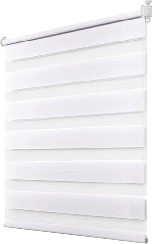 Deswell Doppelrollo Klemmfix ohne Bohren Weiß B55 x H120 cm (Stoffbreite 51cm) Rollos für Fenster ohne Bohren für Fenster mit Lichtdurchlässig & Verdunkelnd/Höhe Stufenlos Verstellbar