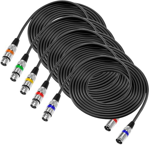 QWORK® 5 Stück 5M XLR Kabel, 3-pin XLR Mikrofonkabel Stecker auf Buchse, Störungsfreies XLR-Kabel, für Mikrofon, Lautsprecher, Audiomixer